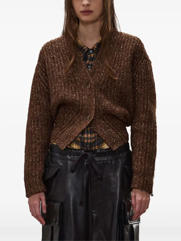 R13 Ribbed-knit V-neck Cardigan in Brown