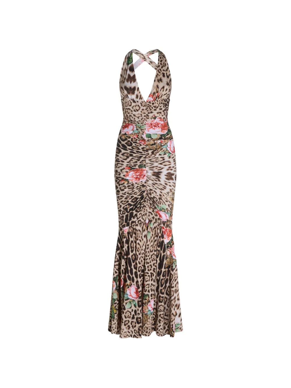 Roberto Cavalli Jaguar-print floral-print maxi dress - Neutrals