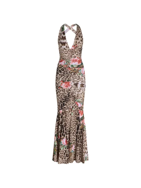 Roberto Cavalli Jaguar-print floral-print maxi dress