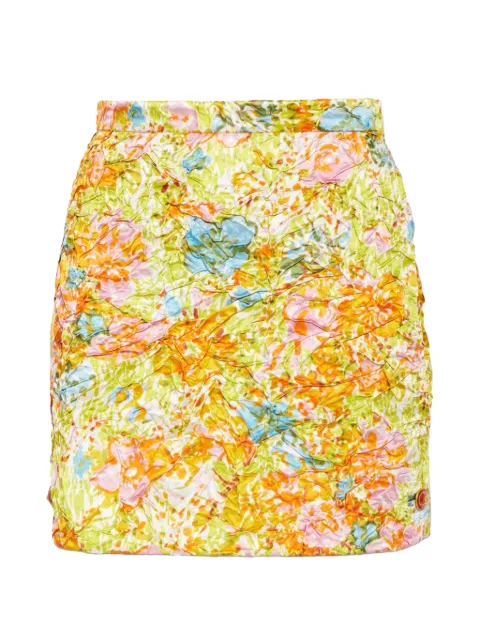 Versace minifalda con estampado floral y efecto arrugado