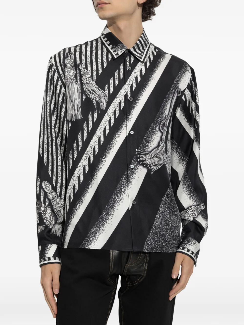 Versace Zijden overhemd met kwastjes-print Zwart