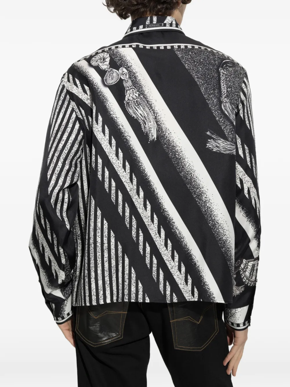 Versace Zijden overhemd met kwastjes-print Zwart