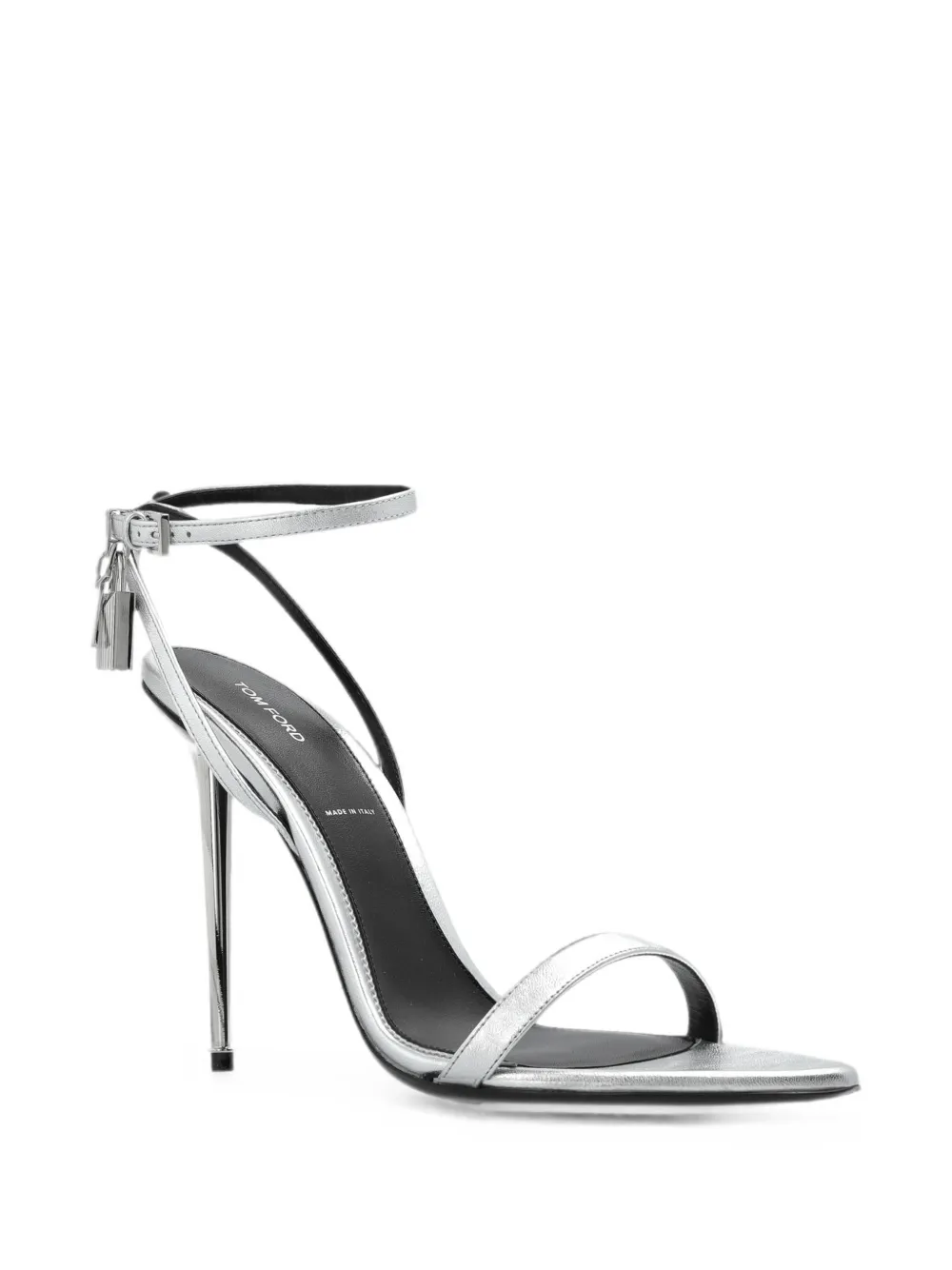 TOM FORD padlock-embellished metallic-effect sandals Zilver