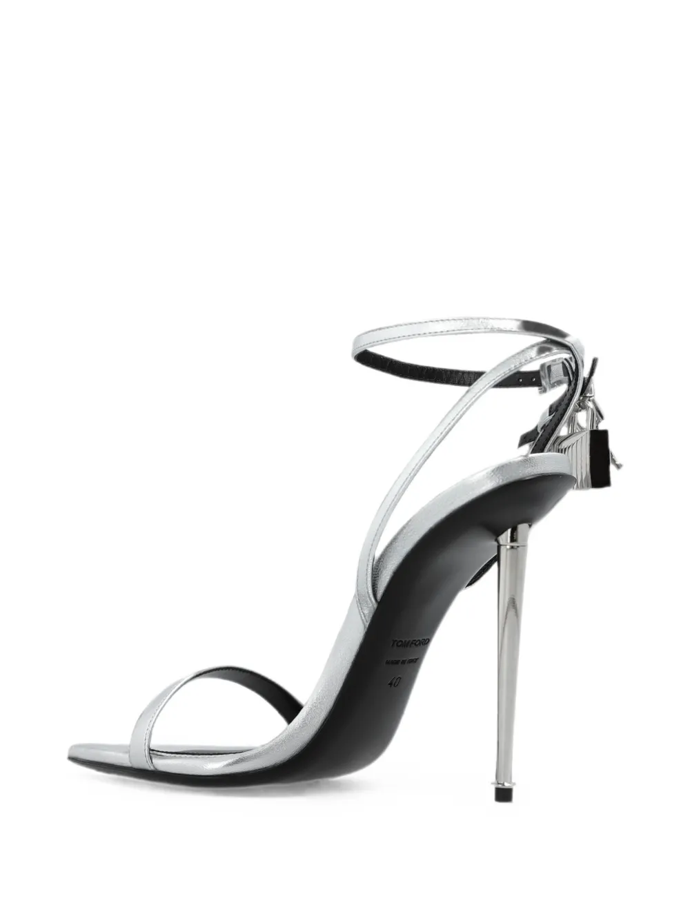 TOM FORD padlock-embellished metallic-effect sandals Zilver
