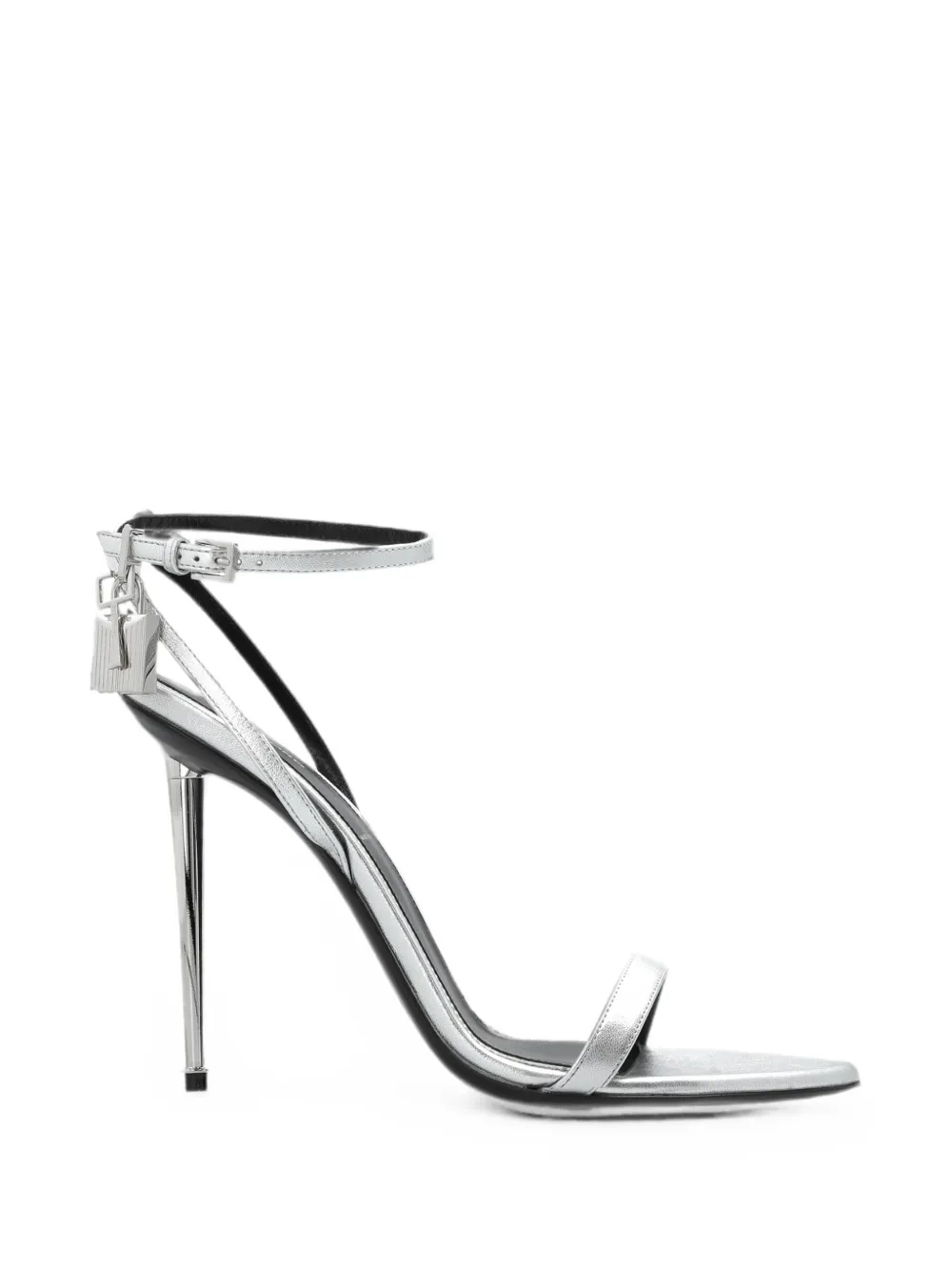 TOM FORD padlock-embellished metallic-effect sandals Zilver