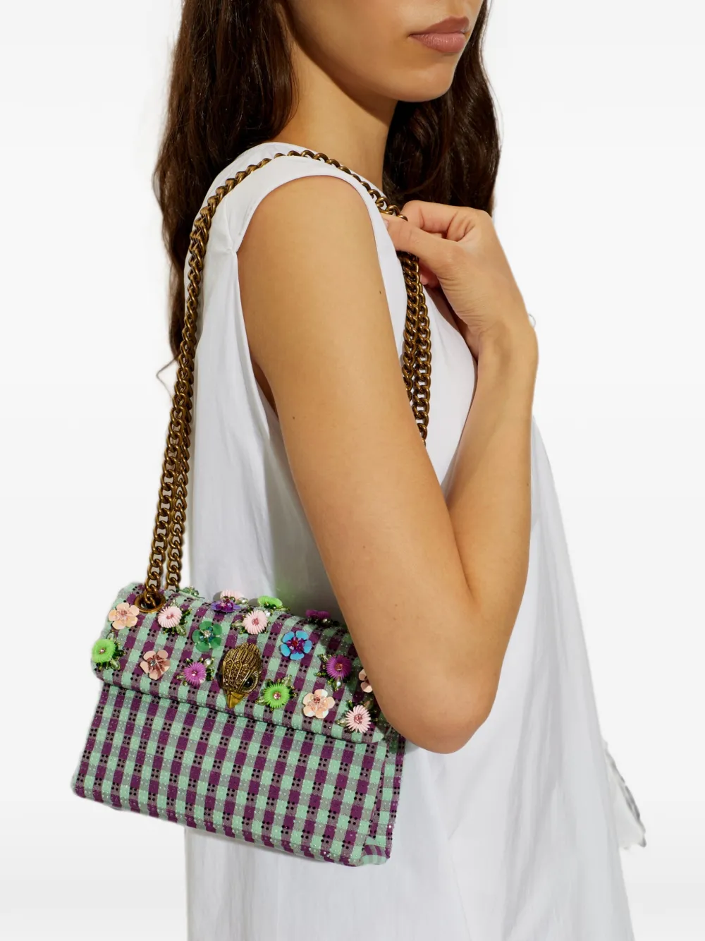 Kurt Geiger London Kensington mini-schoudertas verfraaid met bloemen Paars