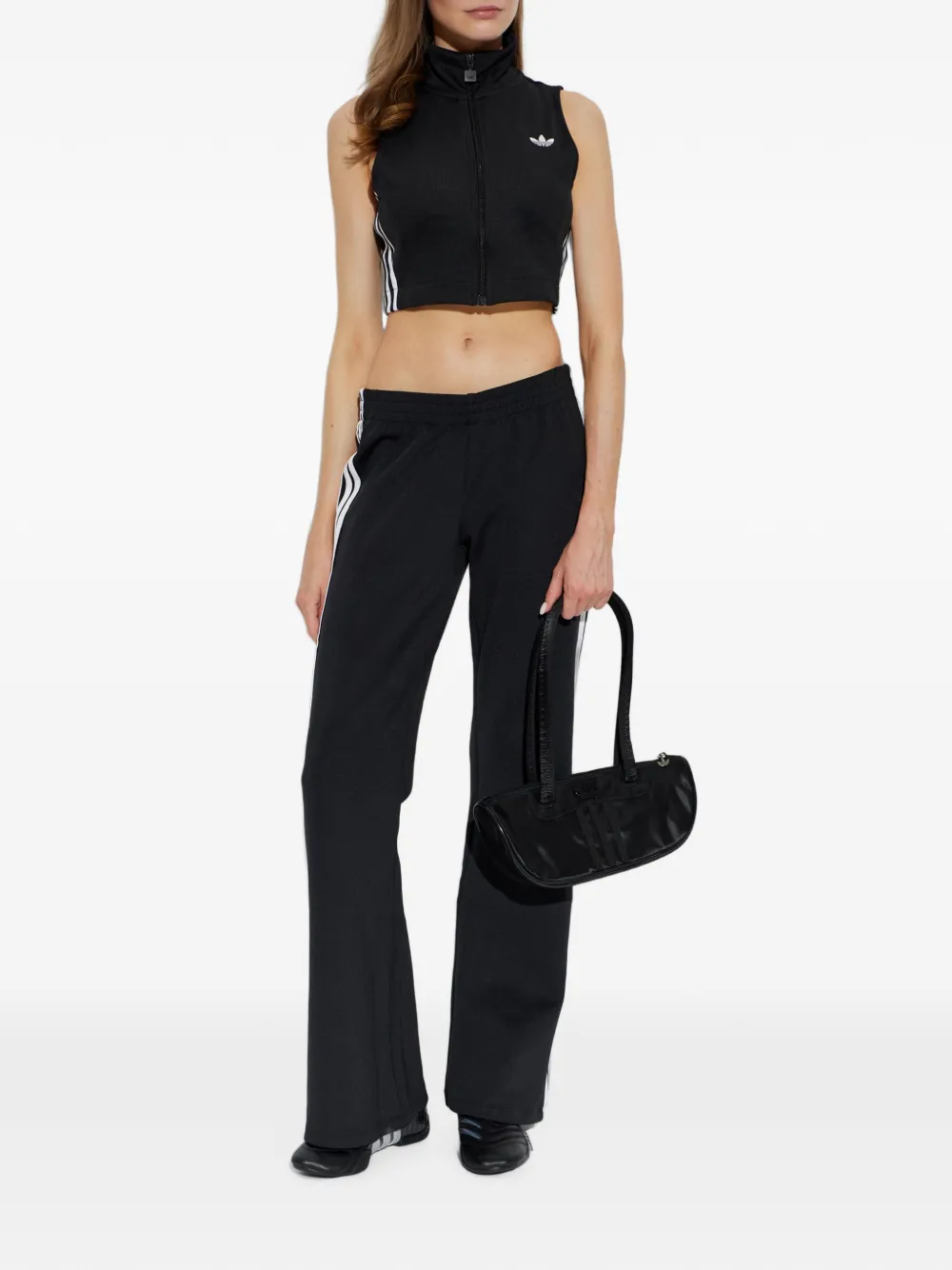 adidas logo-embroidered cropped top Zwart