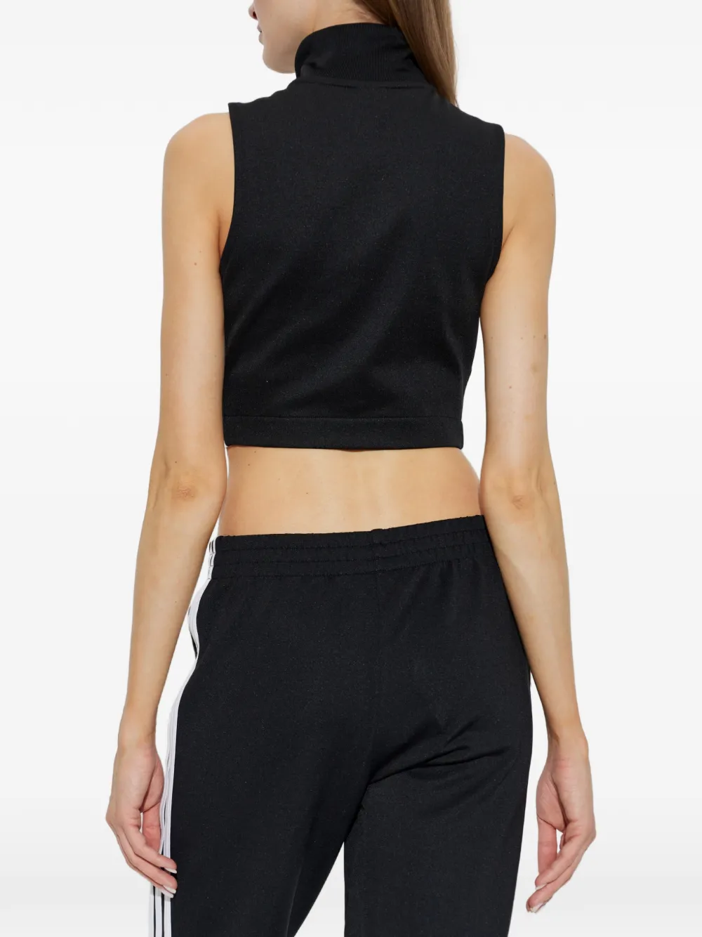 adidas logo-embroidered cropped top Zwart