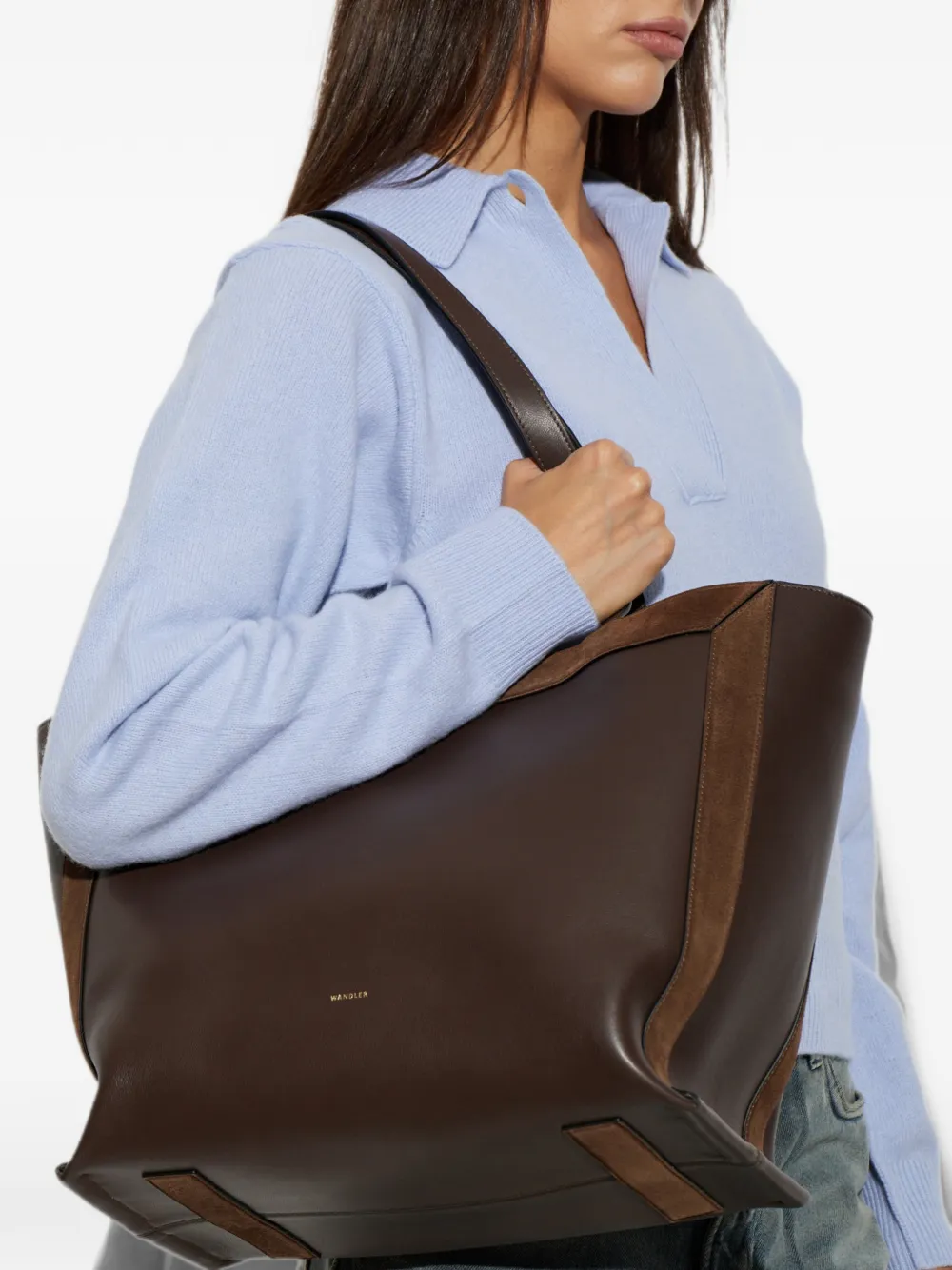 Wandler Medium Ida leren shopper met suède vlak Bruin
