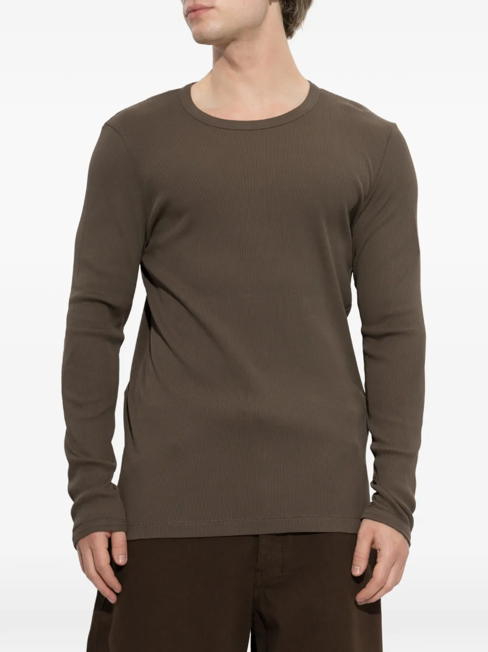 LEMAIRE Long-sleeve Top in Ribbed Jersey in Brown, view 3