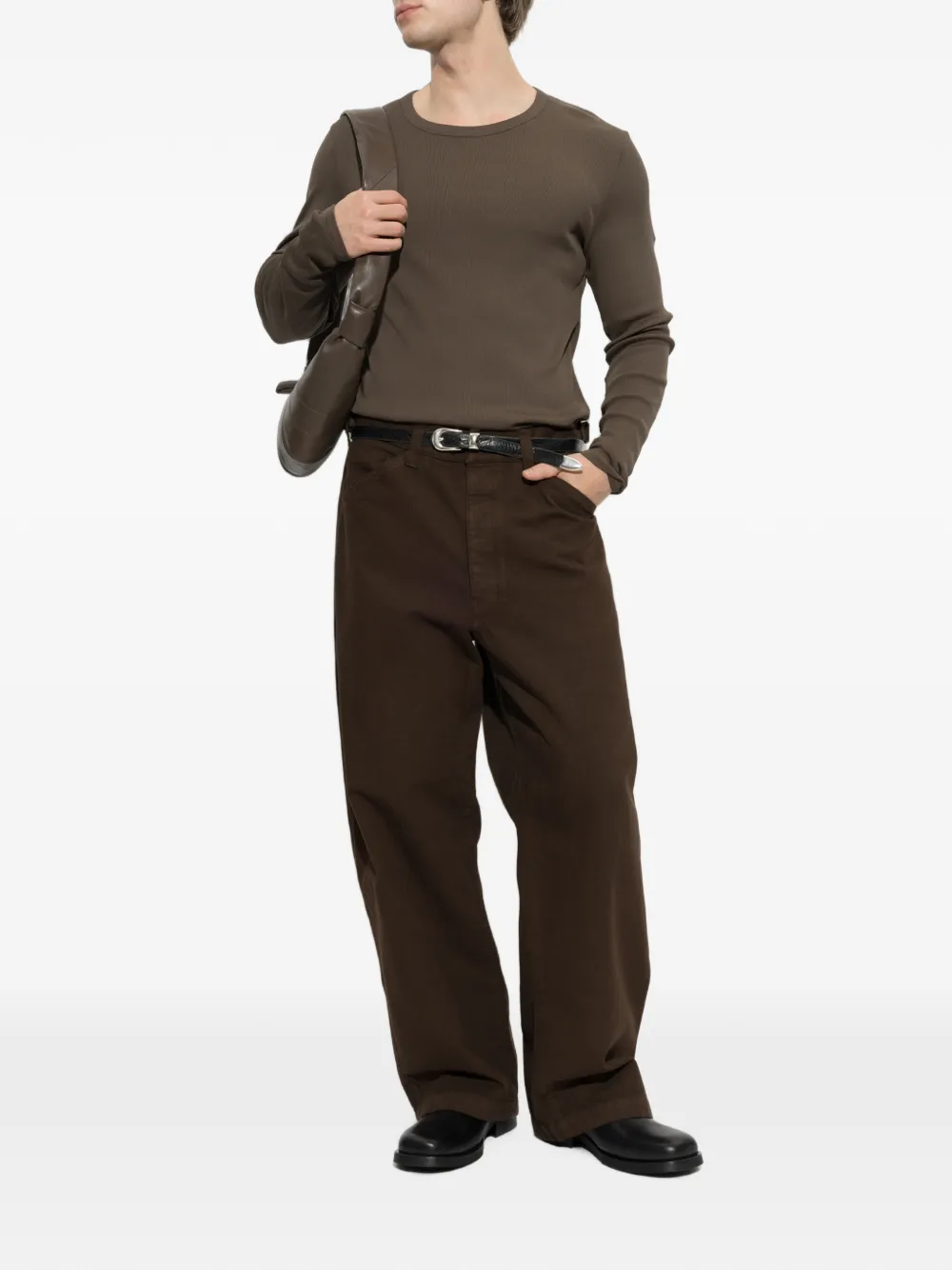 LEMAIRE Long-sleeve Top in Ribbed Jersey in Brown, view 2
