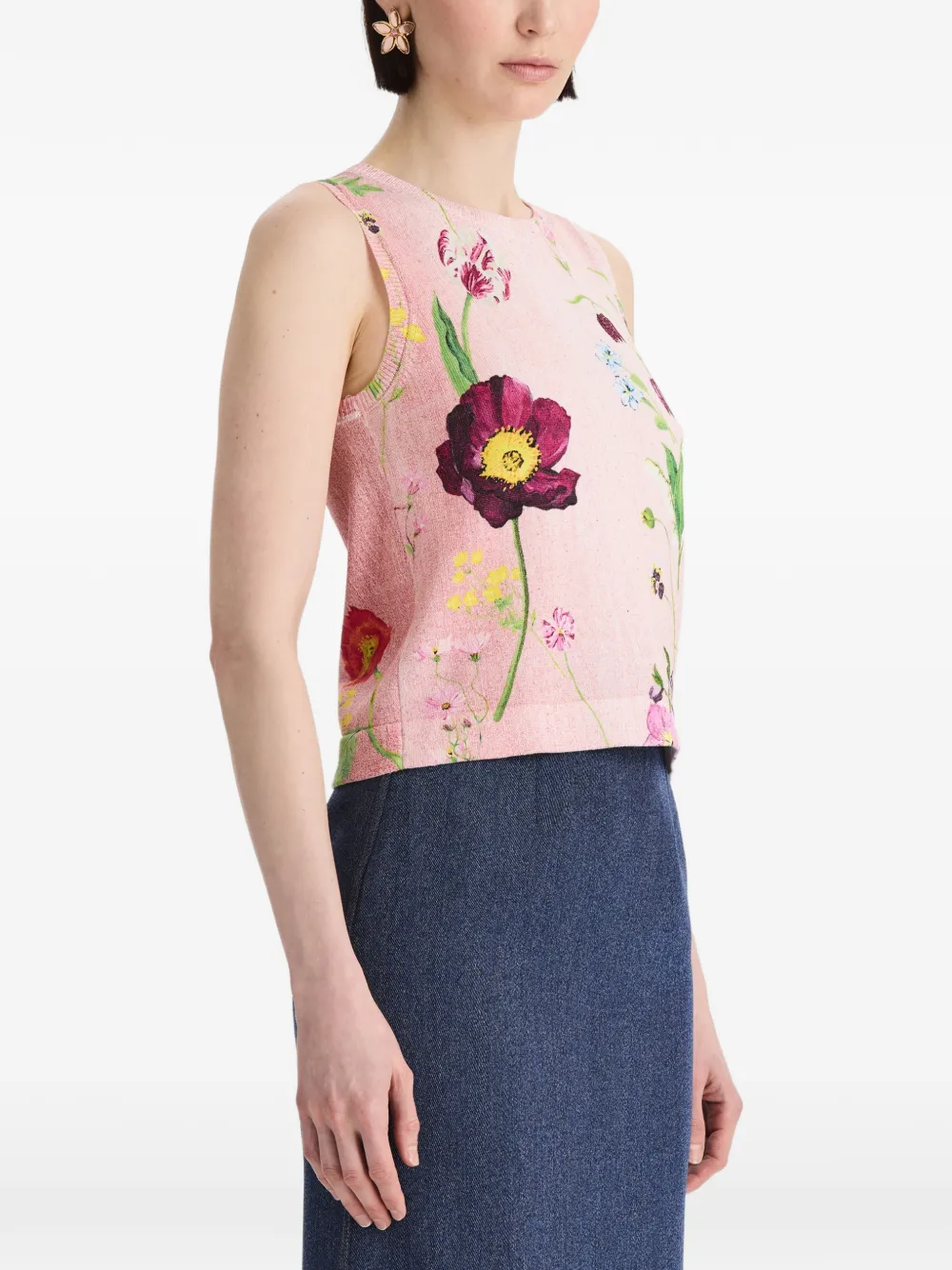 Oscar de la Renta Mouwloze trui met botanische print Roze