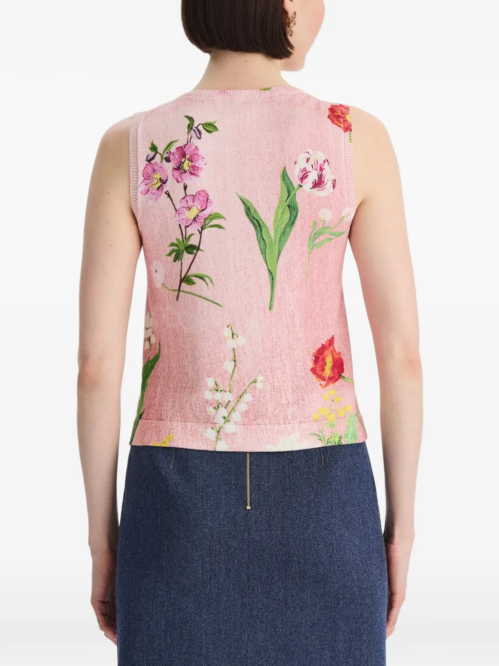 Oscar de la Renta Mouwloze trui met botanische print Roze