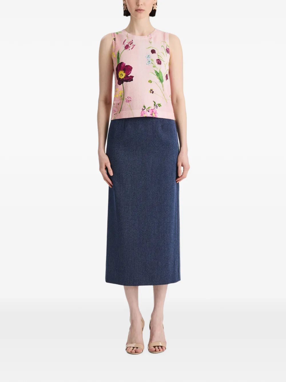 Oscar de la Renta Mouwloze trui met botanische print Roze