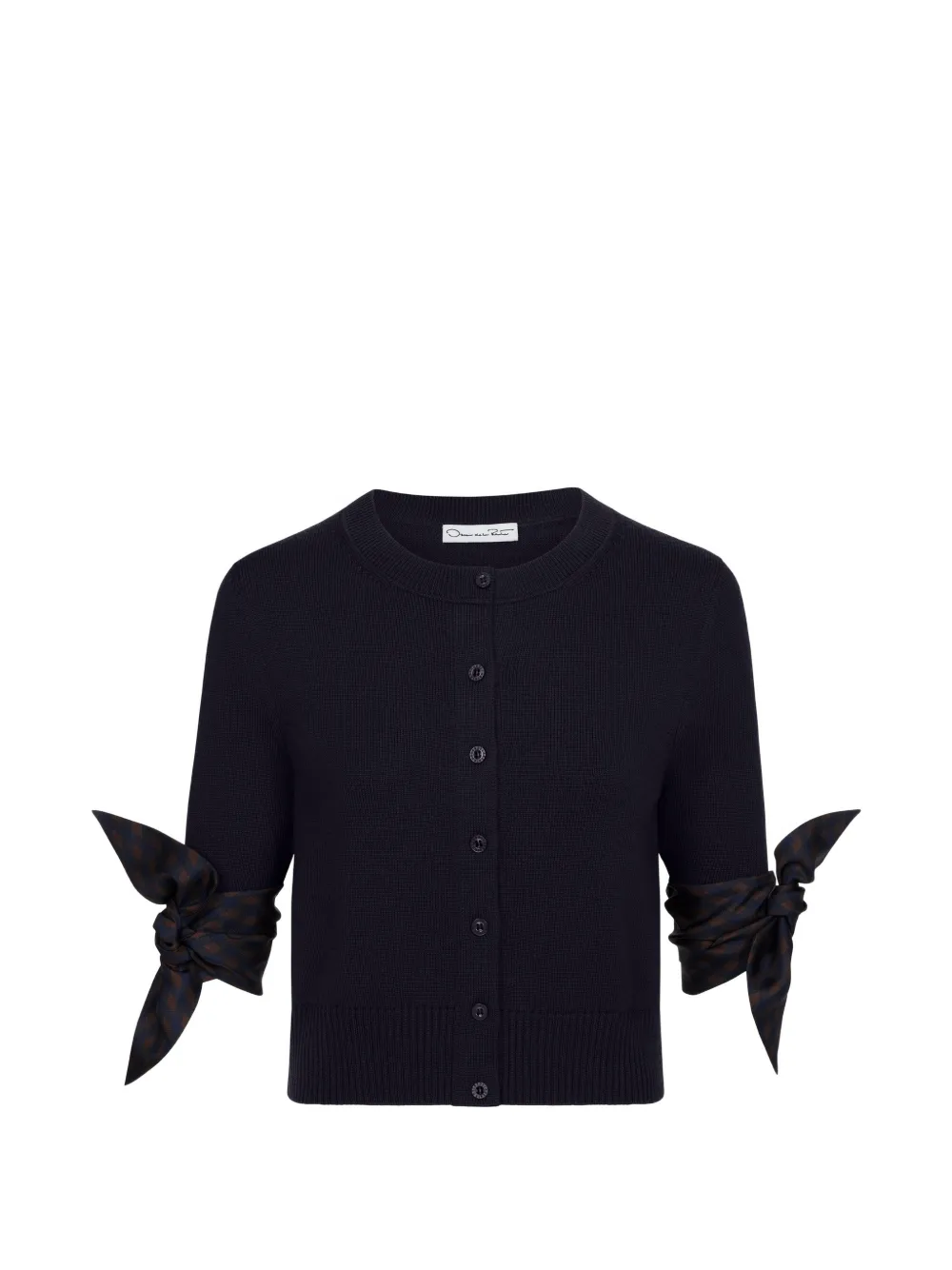 Oscar de la Renta argyle tie-detailed short-sleeved cropped cardigan - Blu