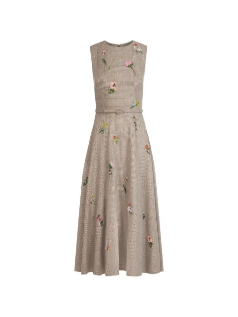 Oscar de la Renta Midikleid mit Blumenstickerei