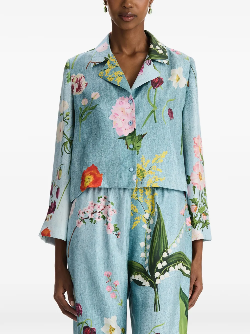 Oscar de la Renta Blouse met botanische print Blauw