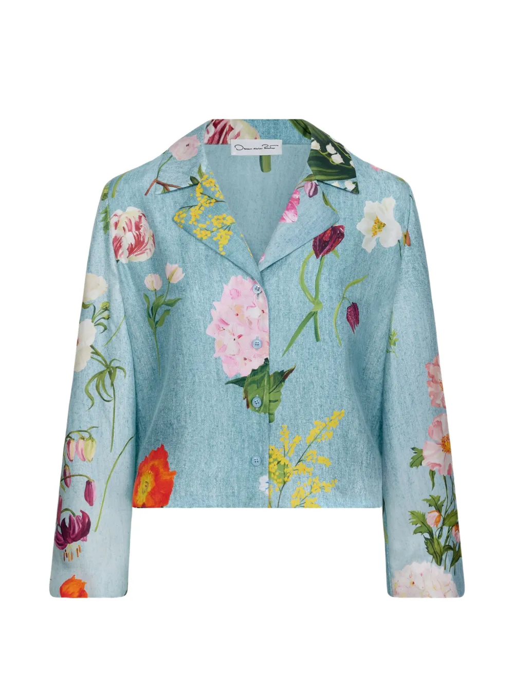 Oscar de la Renta botanical-print silk blouse - Blue