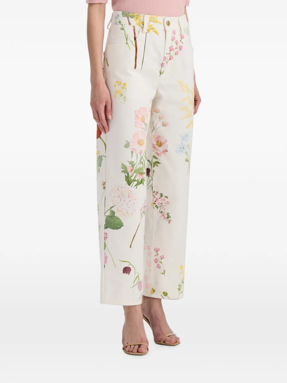 Oscar de la Renta Straight jeans met botanische print Wit