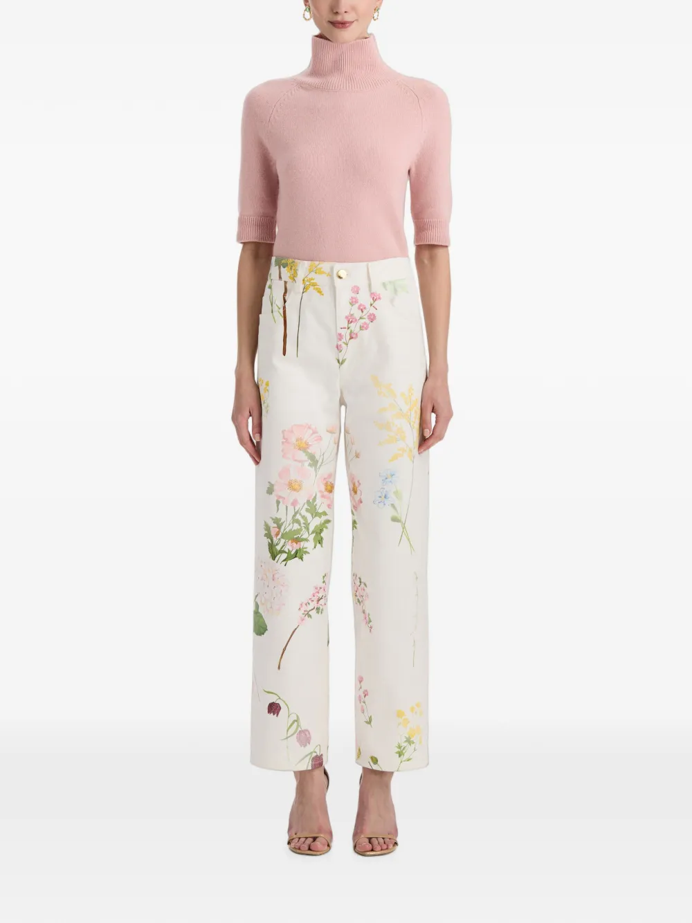 Oscar de la Renta Straight jeans met botanische print Wit