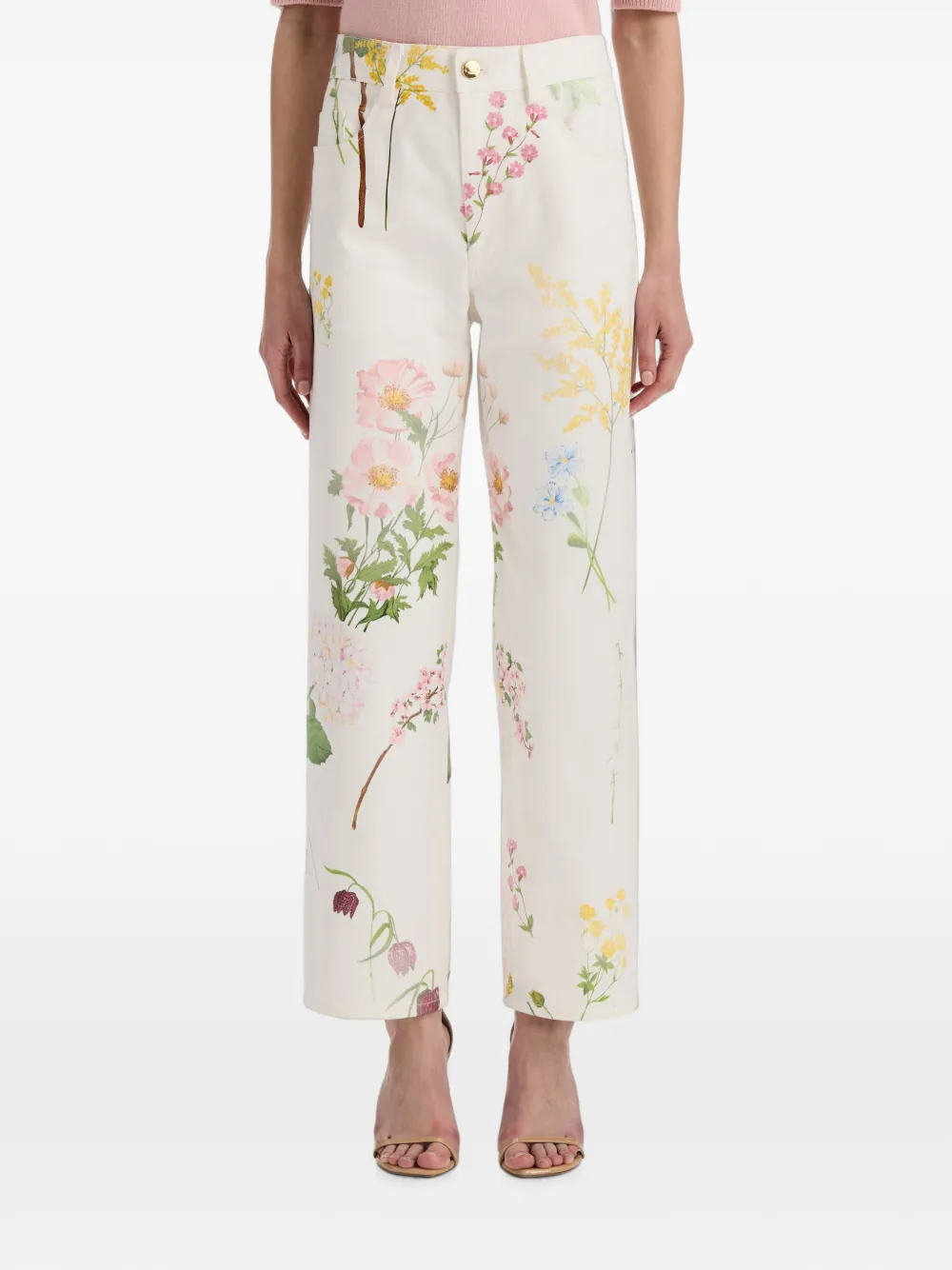 Oscar de la Renta Straight jeans met botanische print Wit
