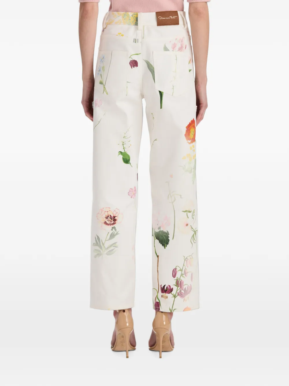 Oscar de la Renta Straight jeans met botanische print Wit