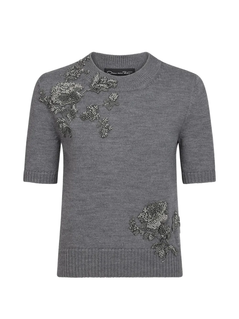 Oscar de la Renta pull à broderies florales et ornements de perles - Gris Oscar de la Renta pull à broderies florales et ornements de perles - Gris