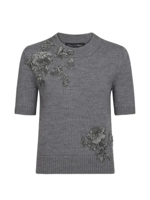 Oscar de la Renta beaded Peony-embroidered sweater