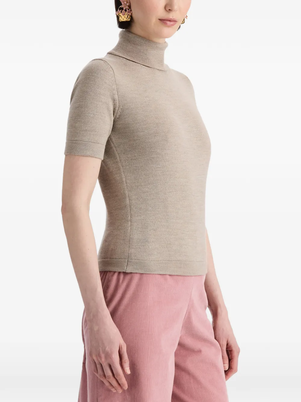 Oscar de la Renta Gebreid T-shirt met col en korte mouwen Beige