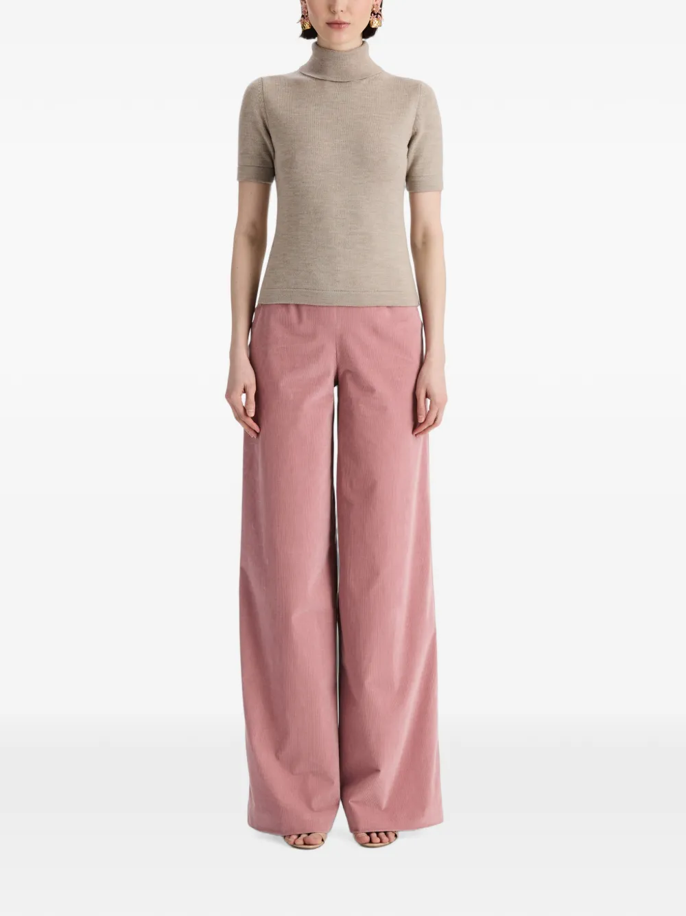 Oscar de la Renta Gebreid T-shirt met col en korte mouwen Beige
