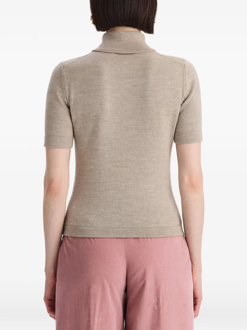 Oscar de la Renta Gebreid T-shirt met col en korte mouwen Beige