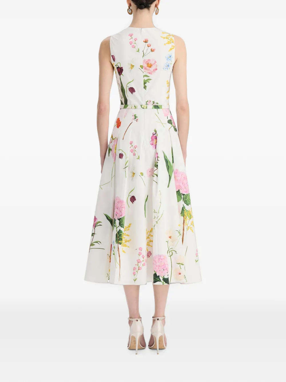 Oscar de la Renta Mouwloze midi-jurk met print Wit