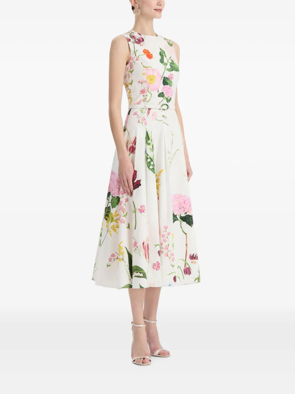 Oscar de la Renta Mouwloze midi-jurk met print Wit