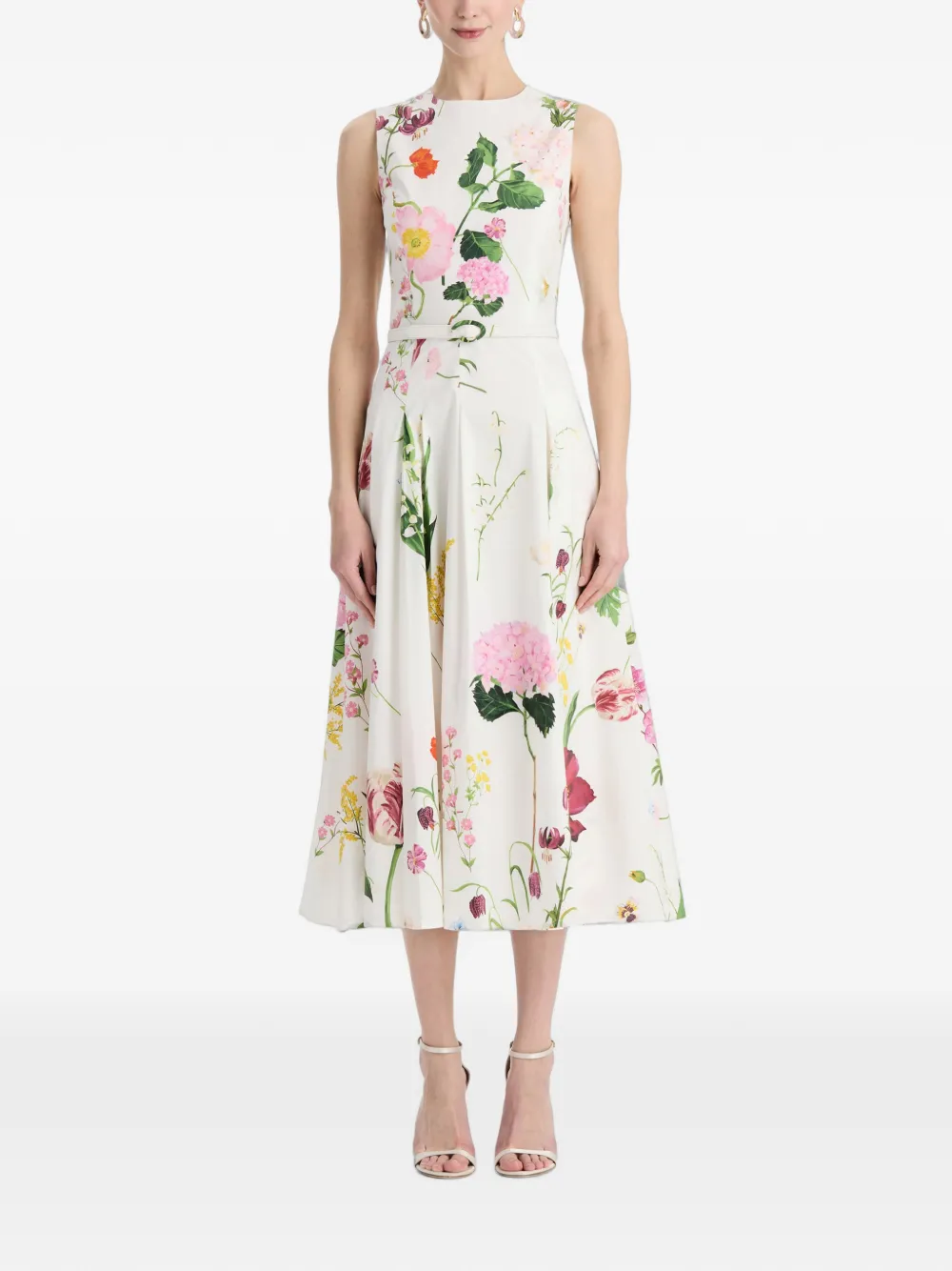 Oscar de la Renta Mouwloze midi-jurk met print Wit