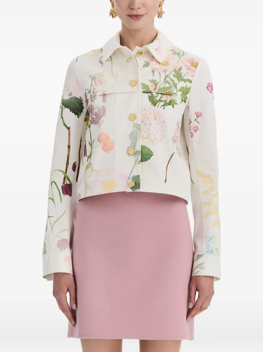 Oscar de la Renta Denim jack met print Wit