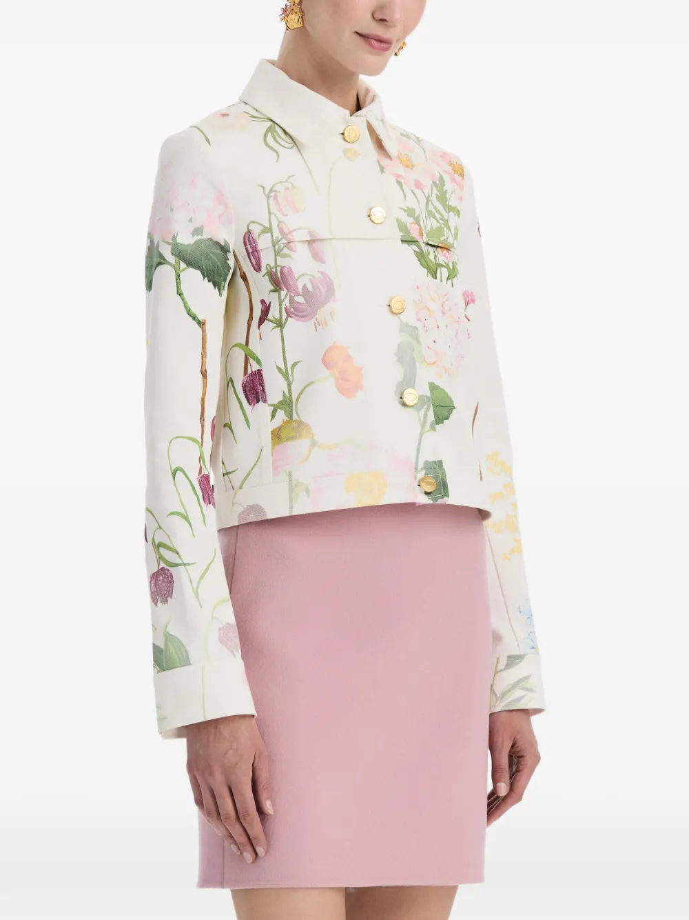 Oscar de la Renta Denim jack met print Wit