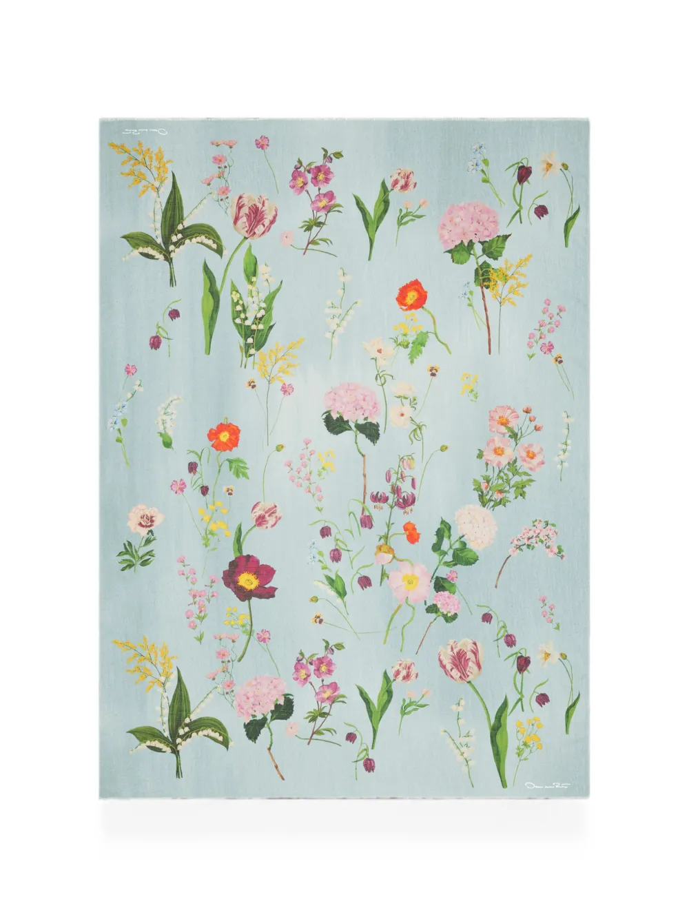 Oscar de la Renta botanical-print frayed scarf - Blu