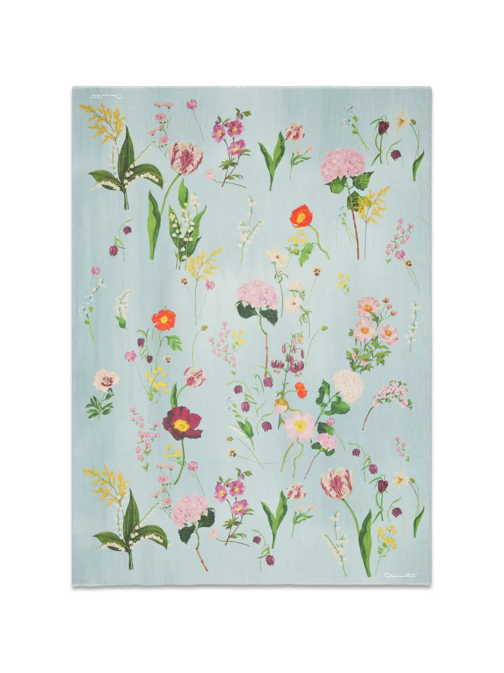 Oscar de la Renta botanical-print frayed scarf - Blue