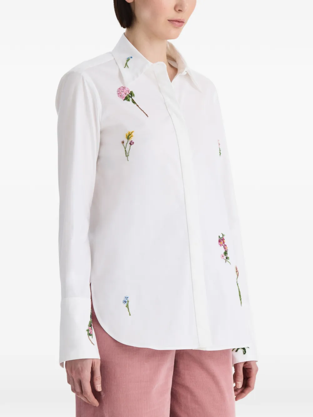Oscar de la Renta Blouse met geborduurde bloemen en kralen Wit