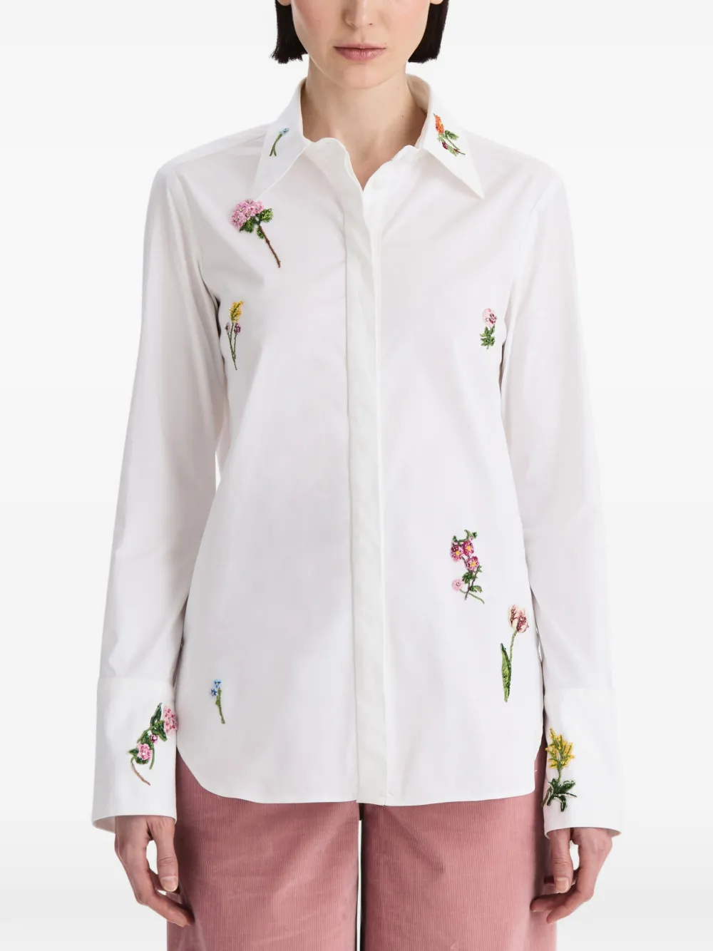 Oscar de la Renta Blouse met geborduurde bloemen en kralen Wit
