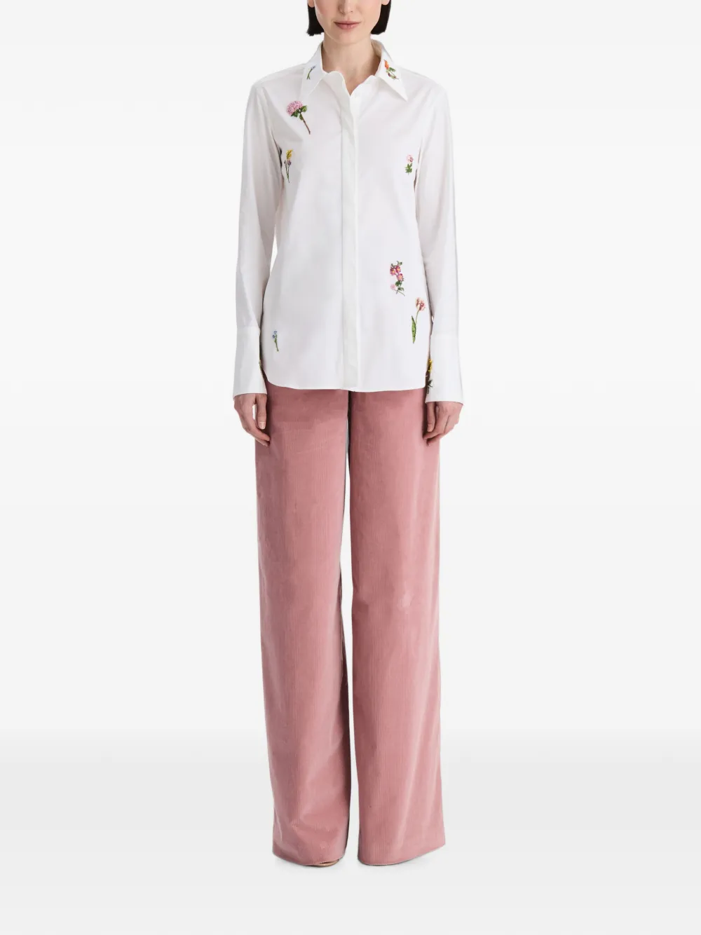 Oscar de la Renta Blouse met geborduurde bloemen en kralen Wit