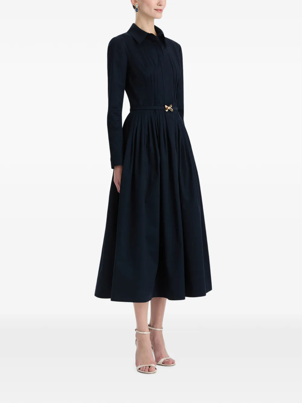 Oscar de la Renta Flared midi-blousejurk met strik en plooien Blauw