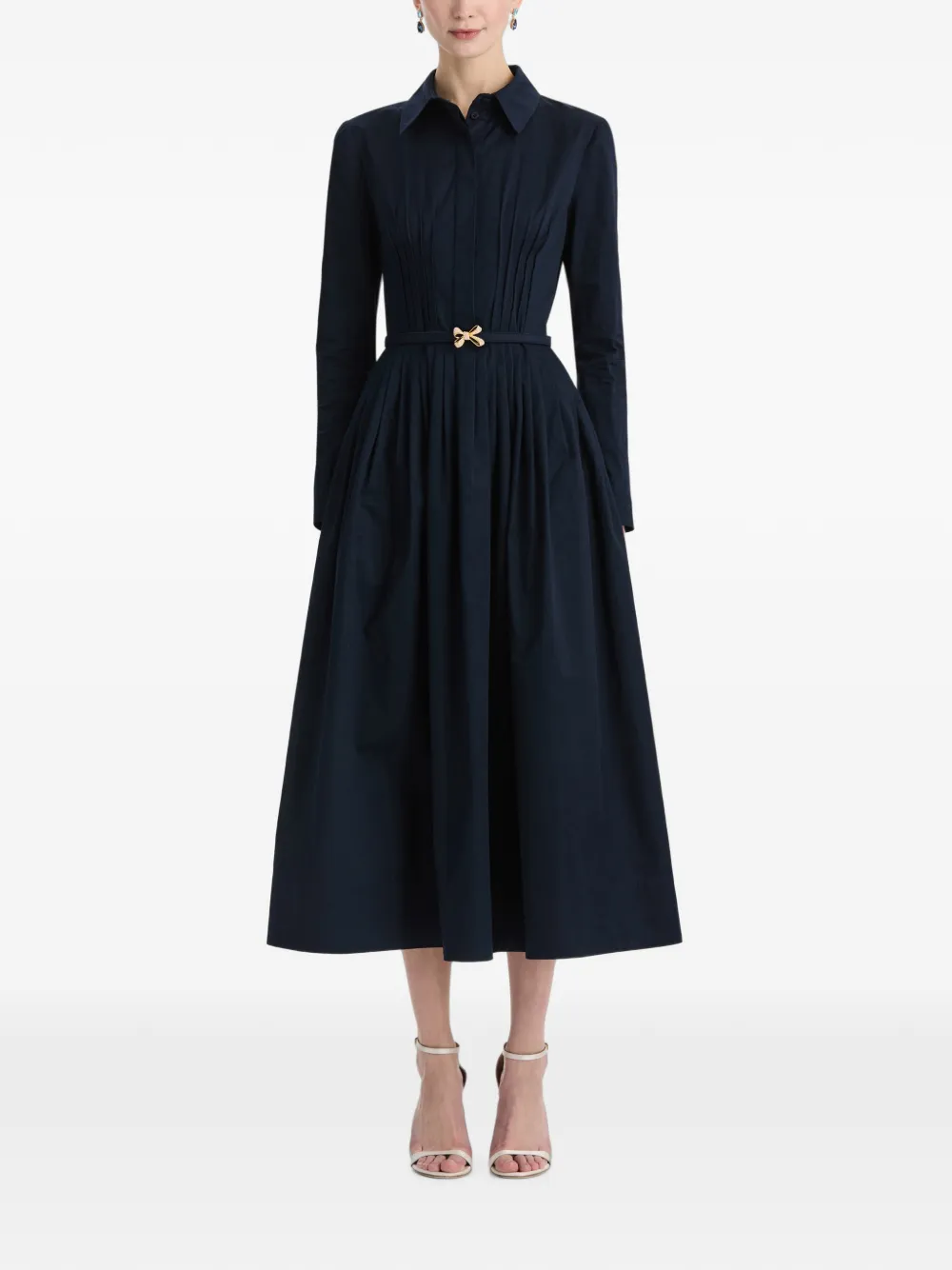 Oscar de la Renta Flared midi-blousejurk met strik en plooien Blauw