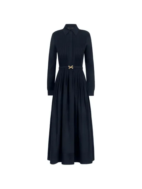 Oscar de la Renta bow-belt pleated flared midi shirt dress