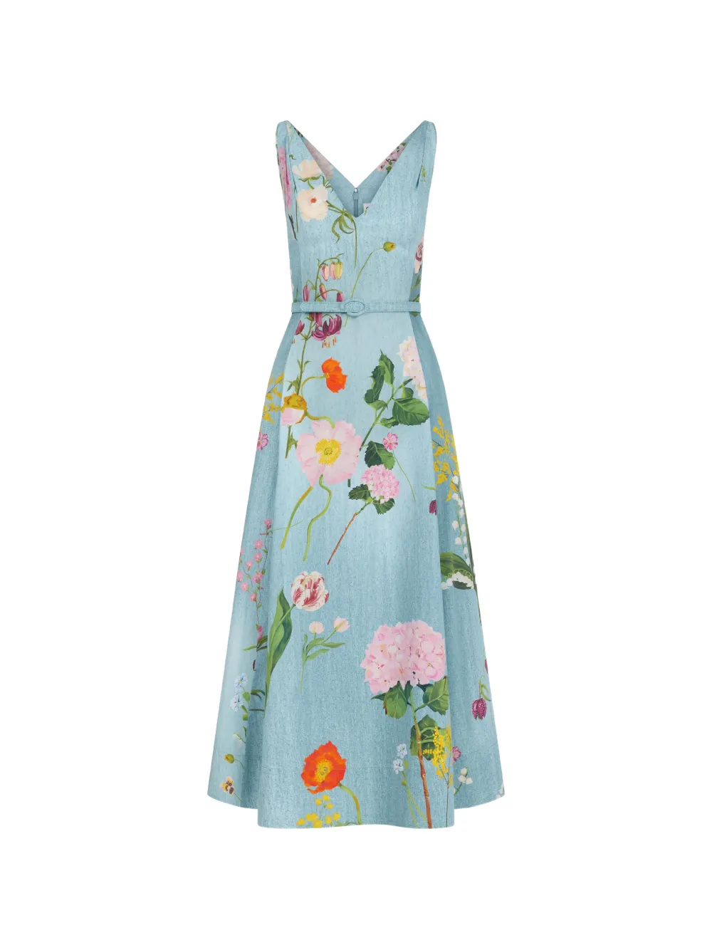 Oscar de la Renta botanical-print belted midi dress - Blu