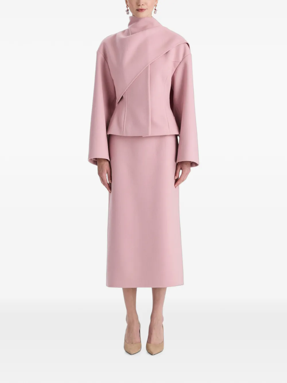 Oscar de la Renta Wollen jas met enkele rij knopen en gedrapeerd detail Roze