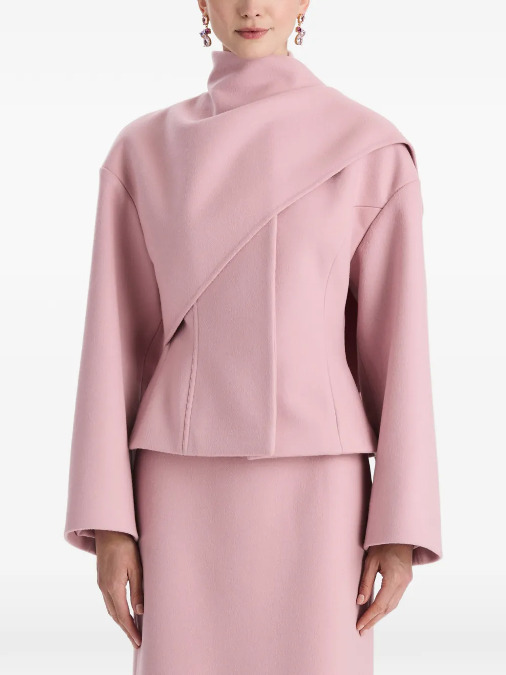 Oscar de la Renta Wollen jas met enkele rij knopen en gedrapeerd detail Roze
