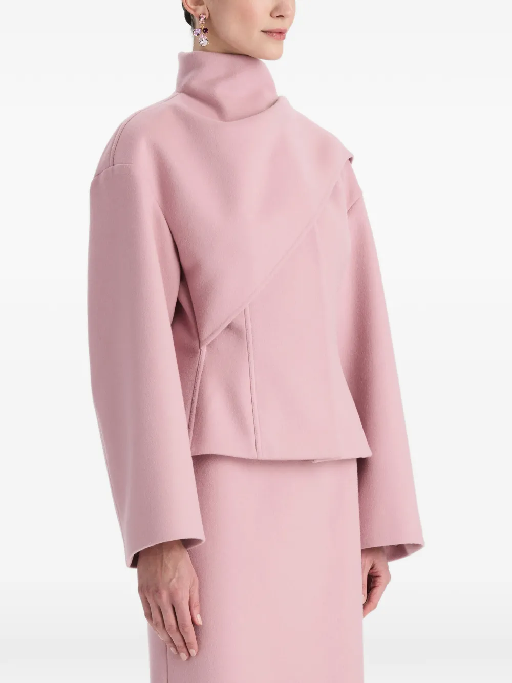 Oscar de la Renta Wollen jas met enkele rij knopen en gedrapeerd detail Roze