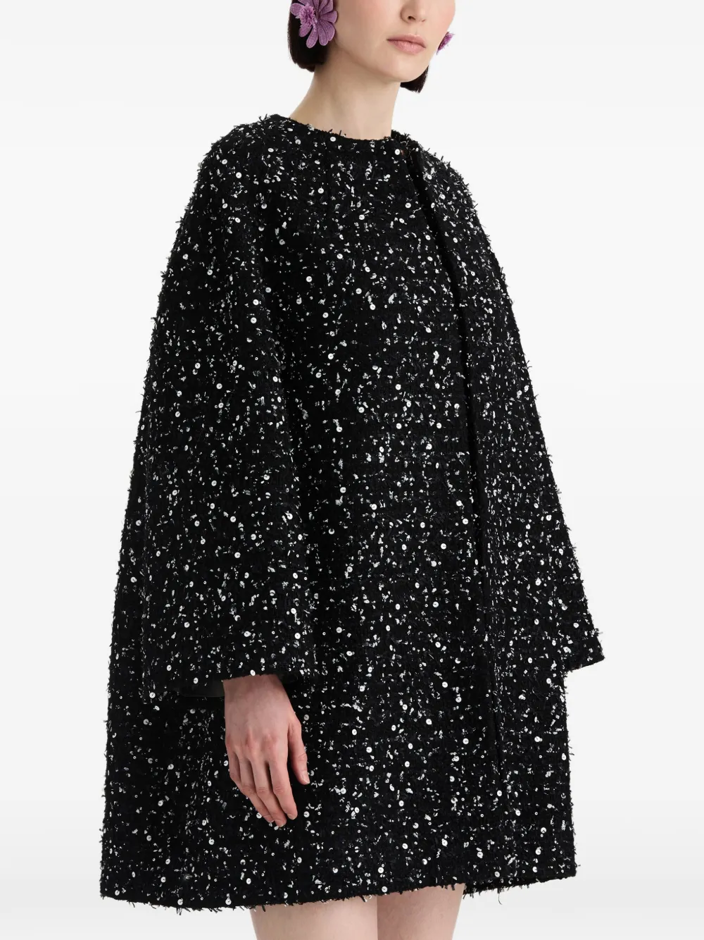 Oscar de la Renta Tweed jas met enkele rij knopen en pailletten Zwart