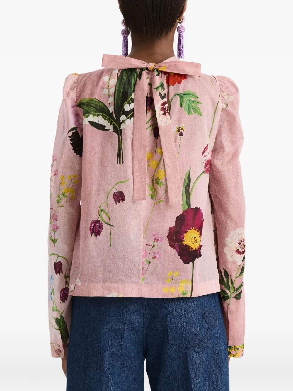 Oscar de la Renta Blouse met botanische print en strikdetail Roze
